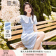 香影小個子藍色連衣裙女2025夏季新款純棉法式娃娃領鏤空刺繡裙子 藍色 S