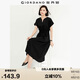 佐丹奴裙子女極簡(jiǎn)風(fēng)法式優(yōu)雅小V領(lǐng)收腰連袖連衣裙女05465317