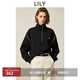 LILY2025冬新款女裝復(fù)古松弛感拉鏈POLO立領(lǐng)落肩休閑百搭長袖衛(wèi)衣 510黑 M