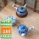 美濃燒（Mino Yaki）日本進(jìn)口釉下彩青花側(cè)把壺家用陶瓷功夫茶茶具高顏值泡茶壺 三色草