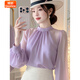 婍妡早秋新款韓系chic別致氣質(zhì)通勤雪紡上衣女高級感紫色長(cháng)袖襯衫 紫色雪紡衫 S 80-95斤