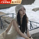 JIOESC帽子女秋冬季旅行拍照出游百搭民族風(fēng)鏤空時(shí)尚編織帽針織帽包頭帽 米色