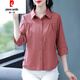 皮爾卡丹中年夏裝襯衫女士裝春季新款百搭休閑襯衣洋氣減齡七分袖上衣 紅色 XL 112-122斤