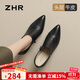 ZHR頭層牛皮女鞋輕奢粗跟深口單鞋女百搭尖頭皮鞋女 S395 黑色 36 