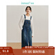 茵曼（INMAN）【商場同款】牛仔背帶裙2024春秋女裝新品后下擺開叉休閑長裙 牛仔藍 S