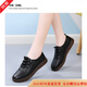 大東女士真軟皮牛筋底新款女士小白鞋舒適防滑軟底一腳蹬媽媽鞋單鞋休閑鞋 黑色 升級款 38