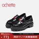 achette雅氏9Q11 漆皮百搭樂(lè )福鞋粗跟心形裝飾單鞋女 14/42-黑色/深紅色 35