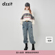 DZZIT地素加絨牛仔褲秋冬酷颯工裝丹寧元素設計女 藍色 XS