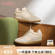 金利來（goldlion）女鞋內(nèi)增高牛皮德訓(xùn)鞋2025春季圓頭系帶休閑板鞋G691510123淺杏37