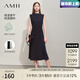 AMII七夕禮物2025夏通勤優(yōu)雅撞色拼接無(wú)袖連衣裙女修身顯瘦魚(yú)尾裙子 深海藍 165/88A/L