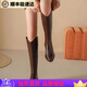 蜘蛛王白色長筒靴子女2025新款秋冬女靴小個子長靴中筒牛仔內(nèi)增高騎士靴 棕色 41