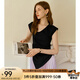 Olrain歐芮兒紅色設計感V領(lǐng)T恤女夏季2025新款修身顯瘦套頭上衣 黑色 M