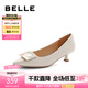百麗（Belle）方扣高跟鞋女商場(chǎng)同款羊皮細(xì)跟單鞋Z2N2DCQ3 米白 36 (230mm)