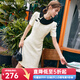 Olrain歐芮兒新中式連衣裙女夏季設計感旗袍裙子高級國風(fēng)穿搭 淺杏色 XL