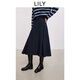 LILY2025冬新款復古壓褶彈力氣質(zhì)通勤原色牛仔魚(yú)尾裙傘擺半身裙女 411藏青 M