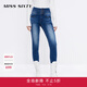 MISS SIXTYMiss Sixty磨毛牛仔褲女士修身小腳鉛筆褲復(fù)古百搭三環(huán)高腰彈力 中藍(lán) 28