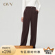 OVV2023秋冬新款女裝日本進(jìn)口三醋酸不對稱門襟直筒休閑褲 深棕（凈色）C2 XL