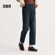 森馬（Semir）森柔|牛仔褲女冬季寬松半松緊腰抓毛長(cháng)褲遮胯錐形褲103724124007