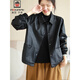 AEMAPE黑色春秋新款皮衣女寬松大碼感機車(chē)休閑PU皮夾克翻領(lǐng)短款外套 黑色 L -105-115斤