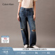Calvin KleinJeans25春秋女士美式復古ck純棉寬松慵懶松弛感破洞牛仔褲47B925G VSI-牛仔藍 26