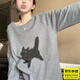 韞舜ins卡通貓長(cháng)袖睡衣套裝春秋2025新款圓領(lǐng)衛衣家居服秋季女款高端 純灰小貓XL碼【建議體重112-125斤】 XL