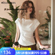 Olrain歐芮兒米白色套頭連肩袖設(shè)計感上衣女夏季2025新款圓領(lǐng)T恤 米白色 L