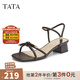 他她（TATA）一字帶高跟涼鞋女時(shí)尚通勤法式粗跟涼鞋2024秋新7ZO06BL4 啡色 36