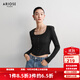 艾諾絲雅詩【商場同款】2025春季新品休閑顯瘦方領(lǐng)針織衫長袖上衣女40316170 黑色 M
