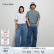 Calvin Klein Jeans夏季男女情侶中性印花休閑通勤ck純棉寬松短袖T恤J325574 PN6-霧霾藍 M