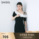 SNIDEL2025春夏新品優(yōu)雅短袖荷葉領(lǐng)露肩針織魚(yú)尾連衣裙SWNO252031 黑色 均碼 (F)