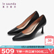 萊爾斯丹春夏優(yōu)雅方頭淺口純色通勤真皮高跟單鞋女鞋5M80906 黑色BKK 37 