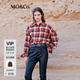 MO&Co.襯衫蘇格蘭紅黑格紋流蘇毛邊切割磨毛棉質中性寬松摩安珂 紅黑格色 M 165