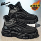 回力男鞋秋冬新款馬丁靴男厚底登山鞋加絨可選棉鞋子男 黑/灰 42