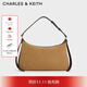 CHARLES&KEITH25秋新品簡(jiǎn)約通勤絨面單肩腋下包女生日禮物CK2-20671783-1 Sahara Sand沙色/棕色 M