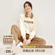 尚都比拉秋季時(shí)尚休閑套裝女撞色翻領(lǐng)衛(wèi)衣燈籠長(zhǎng)褲兩件套 杏配咖色 L 