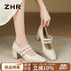ZHR瑪麗珍鞋女優(yōu)雅粗高跟舒適單鞋女法式珍珠女鞋 BL377 米色 37 