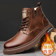 單棉同款男士馬丁靴潮流時(shí)尚英倫工裝靴休閑大碼韓版百搭男鞋s 棕色加絨 42