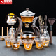 玻璃自動(dòng)茶具套裝家用懶人全自動(dòng)磁吸泡茶器現(xiàn)代簡(jiǎn)約創(chuàng)意日式功夫茶具 錫花（邀月）自動(dòng)茶具-6花形杯+合金/茶道+杯架