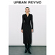 UR2026春季新款女通勤褶皺修身長(cháng)袖連衣裙UWG750235+ 正黑 XL