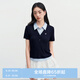 樂町七夕天絲羊毛polo衫25年夏季新款女裝撞色翻領(lǐng)修身短袖學(xué)院風(fēng)T恤 藏青藍(lán)(現(xiàn)貨) M