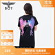 BOY LONDON【霓虹光翼】夏女士連衣裙休閑炫彩翅膀甜酷T恤裙W17003 黑色 S