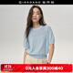佐丹奴設計師款針織衫女新款純棉鏤空寬松短袖藍色上衣女18355209