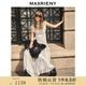 MAXRIENY【方媛同款】藍(lán)星花連衣裙優(yōu)雅小飛袖百褶氣質(zhì)收腰長裙夏 米白 M