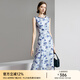 顏域水墨印花連衣裙女裝2024新款夏裝收腰顯瘦裙子藍(lán)色圓領(lǐng)背心裙 藍(lán)花 M/38