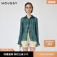 moussy【新復(fù)古回潮】 復(fù)古森系風(fēng)條紋褶裥雪紡襯衫女010ISS30-8781 035花紋綠色 均碼