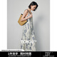 初語(yǔ)國(guó)風(fēng)水墨碎花褶皺吊帶裙2024春夏新款海邊度假連衣裙 白底印花 L