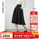 朗姿【朗姿Basic衣櫥】王楚然同款法式小香風(fēng)黑色半裙赫本風(fēng)大擺裙 黑色 M