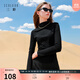 三彩2025冬季新款半高領(lǐng)收腰T恤修身短款抓絨保暖長(cháng)袖打底衫女 經(jīng)典黑 L 165/88A