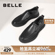 百麗七夕禮物一腳蹬休閑皮鞋男春牛皮緩震商務(wù)鞋A1010AM3 黑色 41