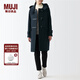 無(wú)印良品（MUJI）女式羊毛混牛角扣大衣長(cháng)款連帽毛呢呢子外套秋冬季外衣女裝 深藏青色2A XL (165/92A)